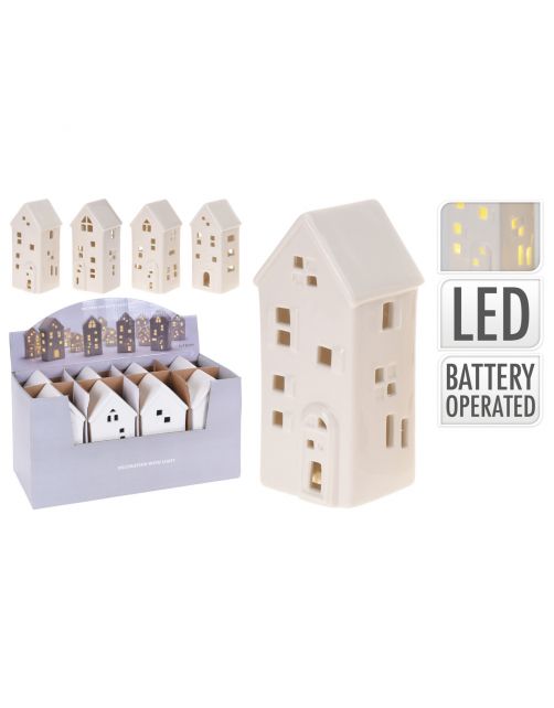 Homestyle Huis Met Led - Verlichting - 7x7x16 cm Wit Assorti