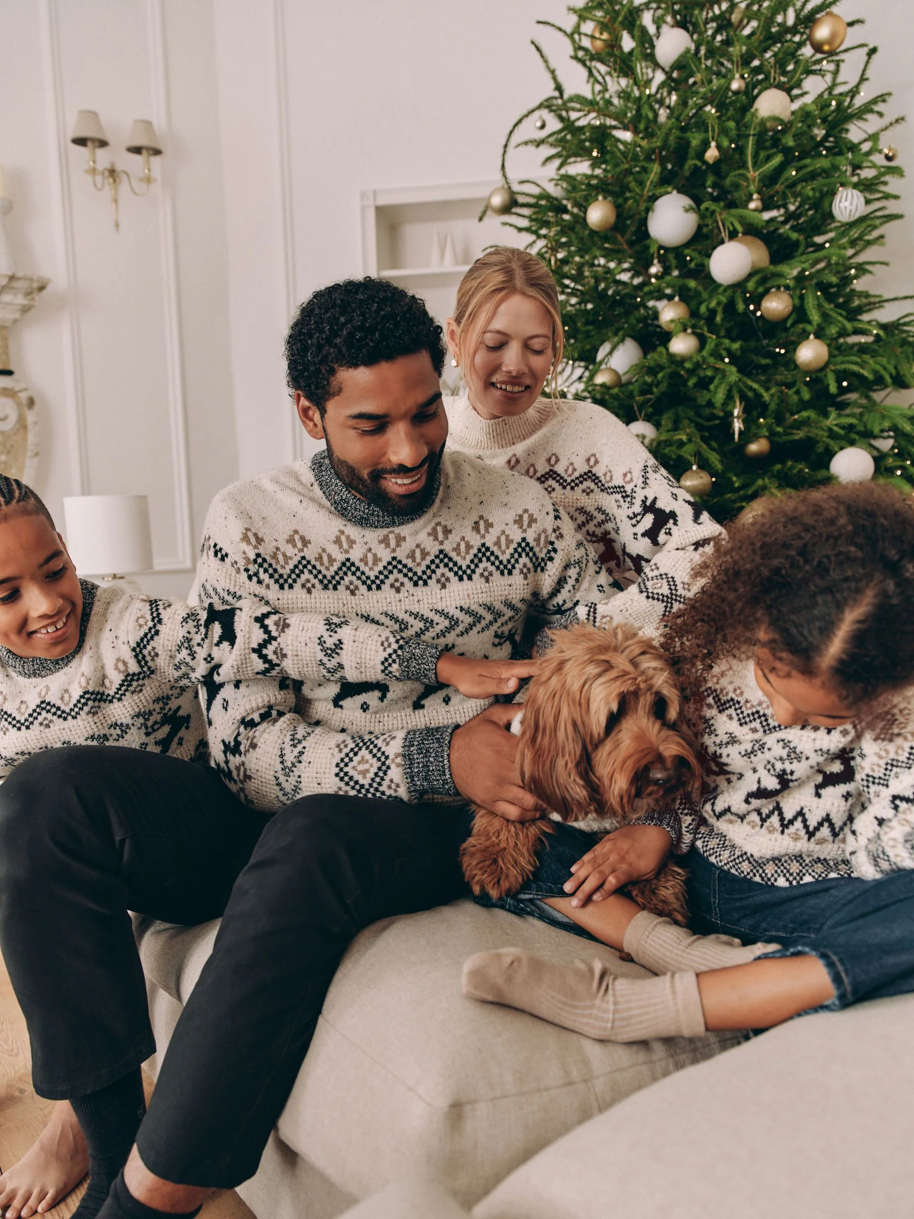 Zwart/wit - Matching Family kersttrui voor heren met Fairisle-patroon en hertmotief