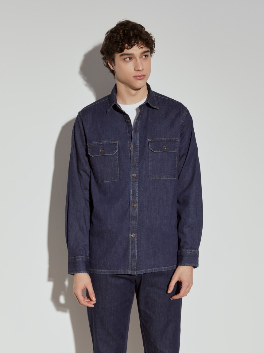 Sobrecamisa denim com bolsos