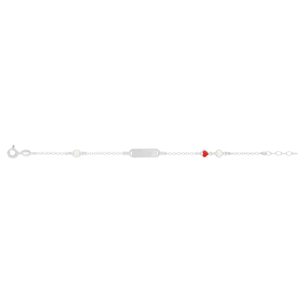 Bracelet identité argent 925 coeurs laque blanche et rouge personnalisable 16 cm