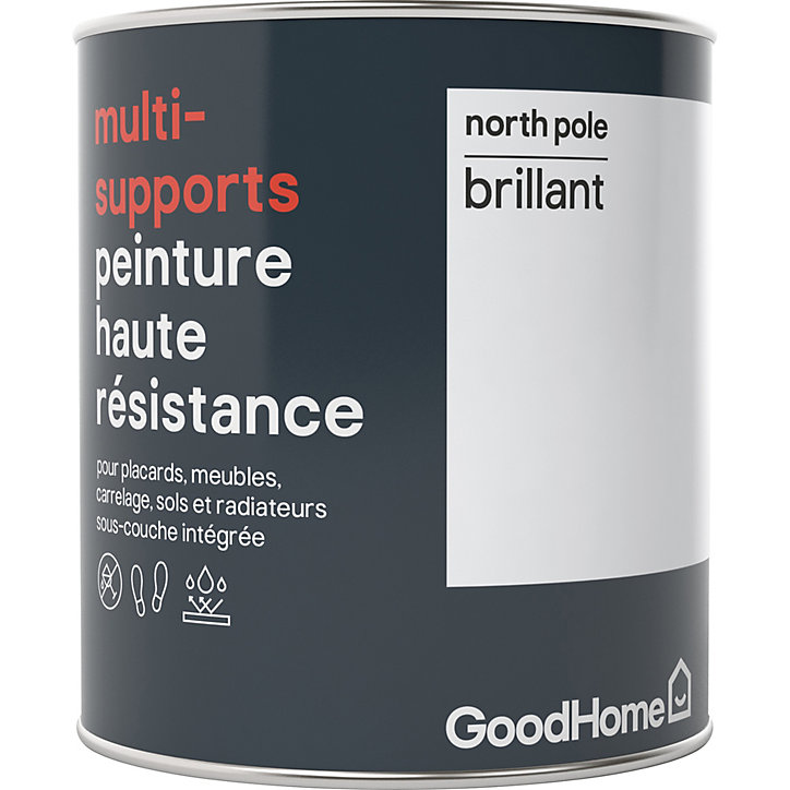 Peinture haute résistance multi-supports GoodHome blanc North Pole brillant 0,75L