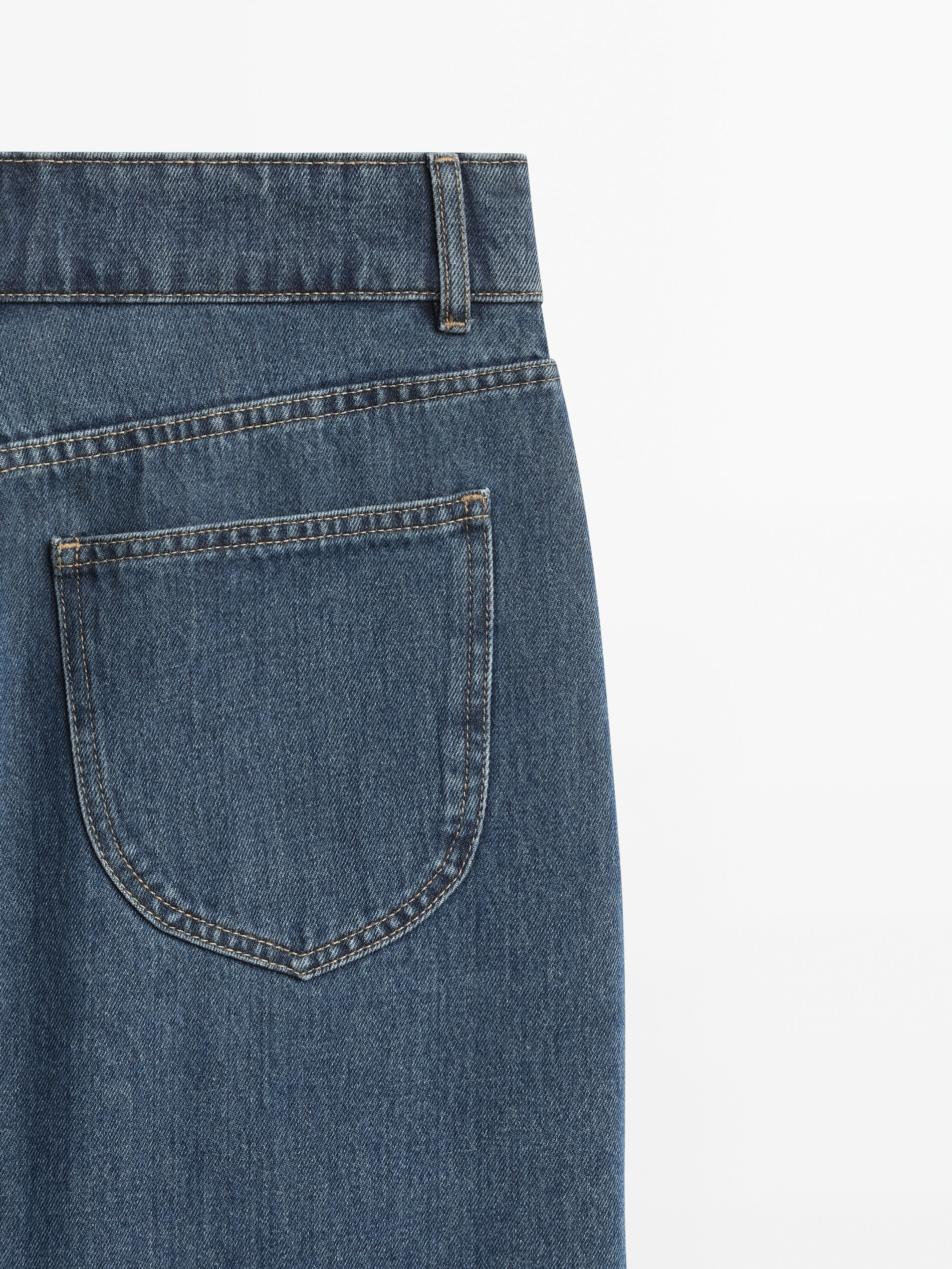 Saia midi jeans de cintura alta - AZUL MÉDIO