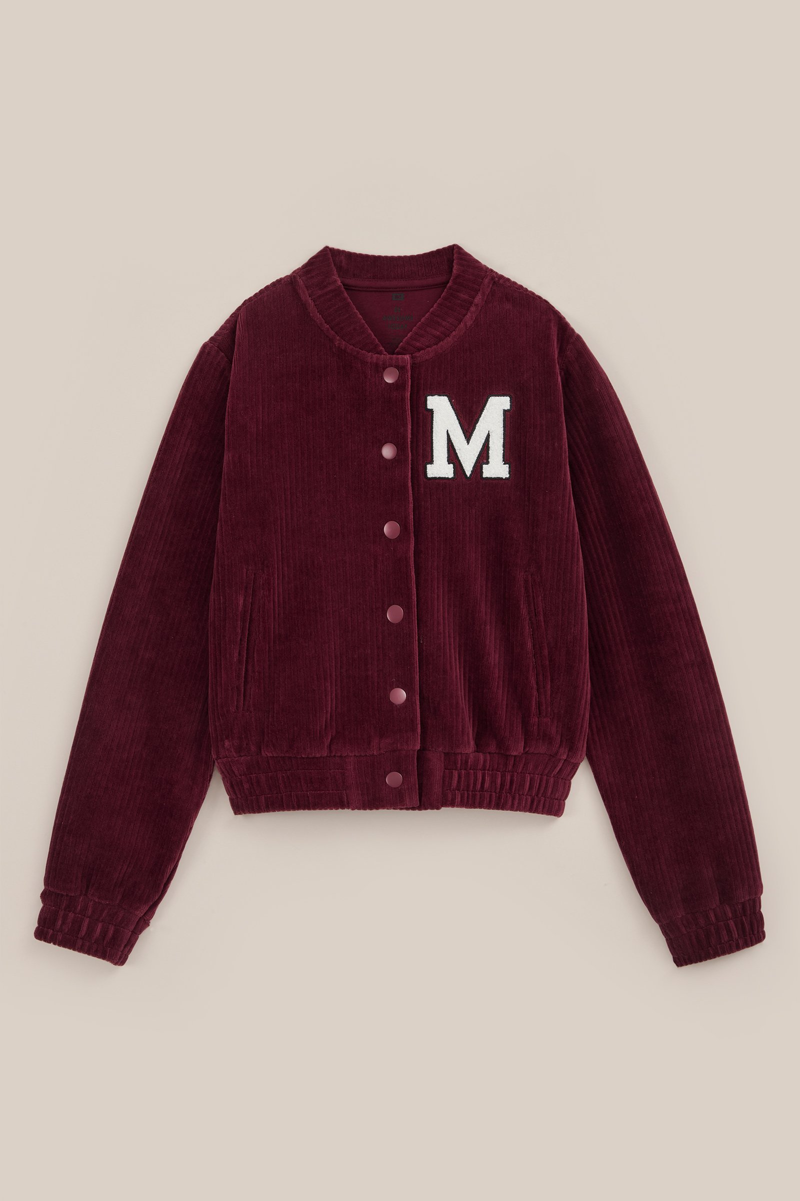 Meisjes velvet bomber met badge WE Fashion Bordeauxrood