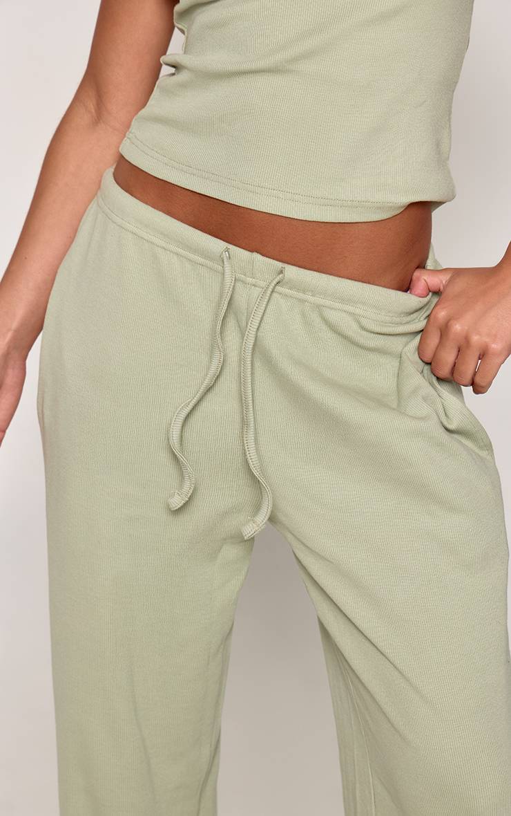 Vert Sauge Pantalon De Pyjama Côtelé À Taille Cordon