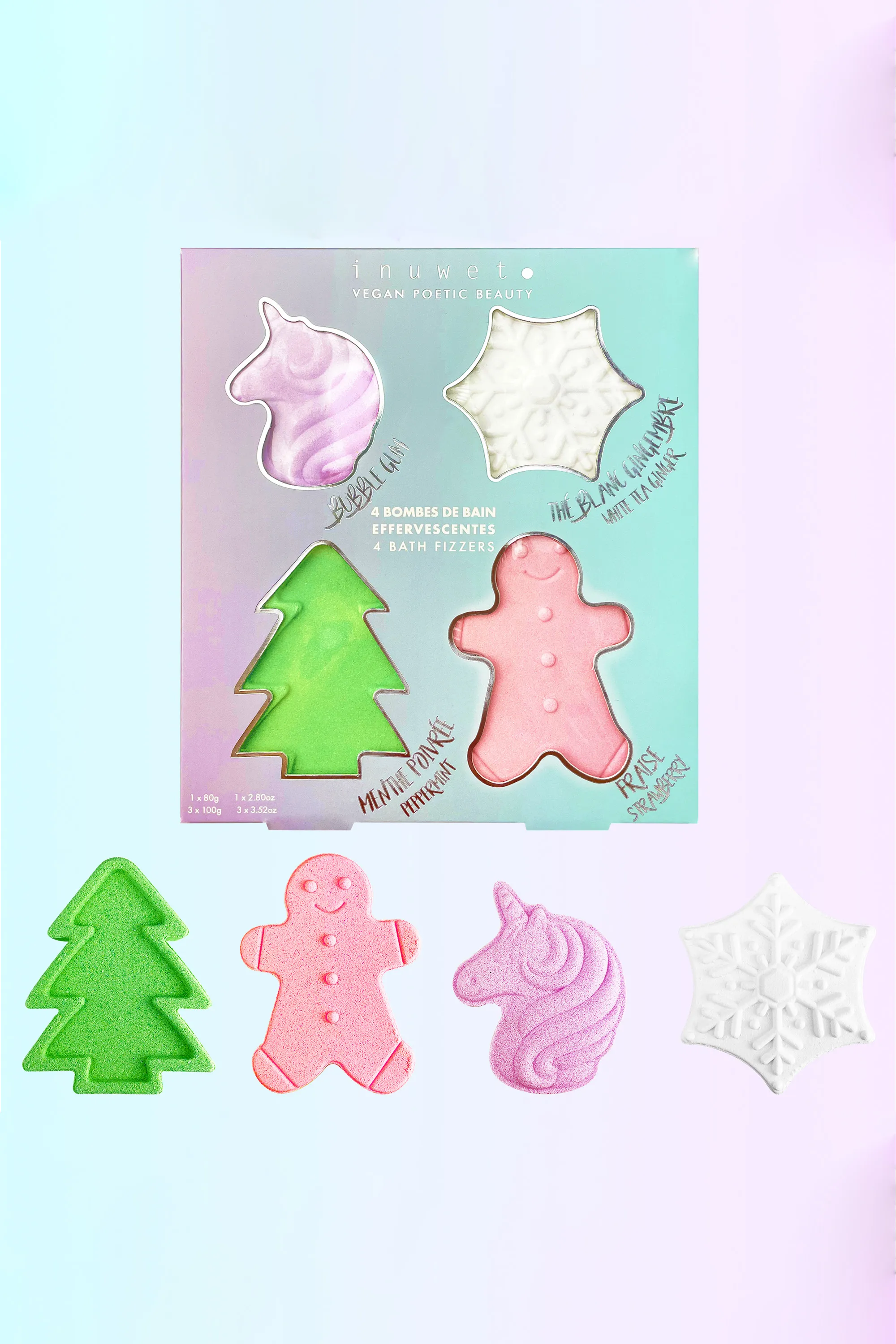 Inuwet (In Unicorn We Trust) Coffret de 4 bombes de bain Christmas Vibes-380 g
