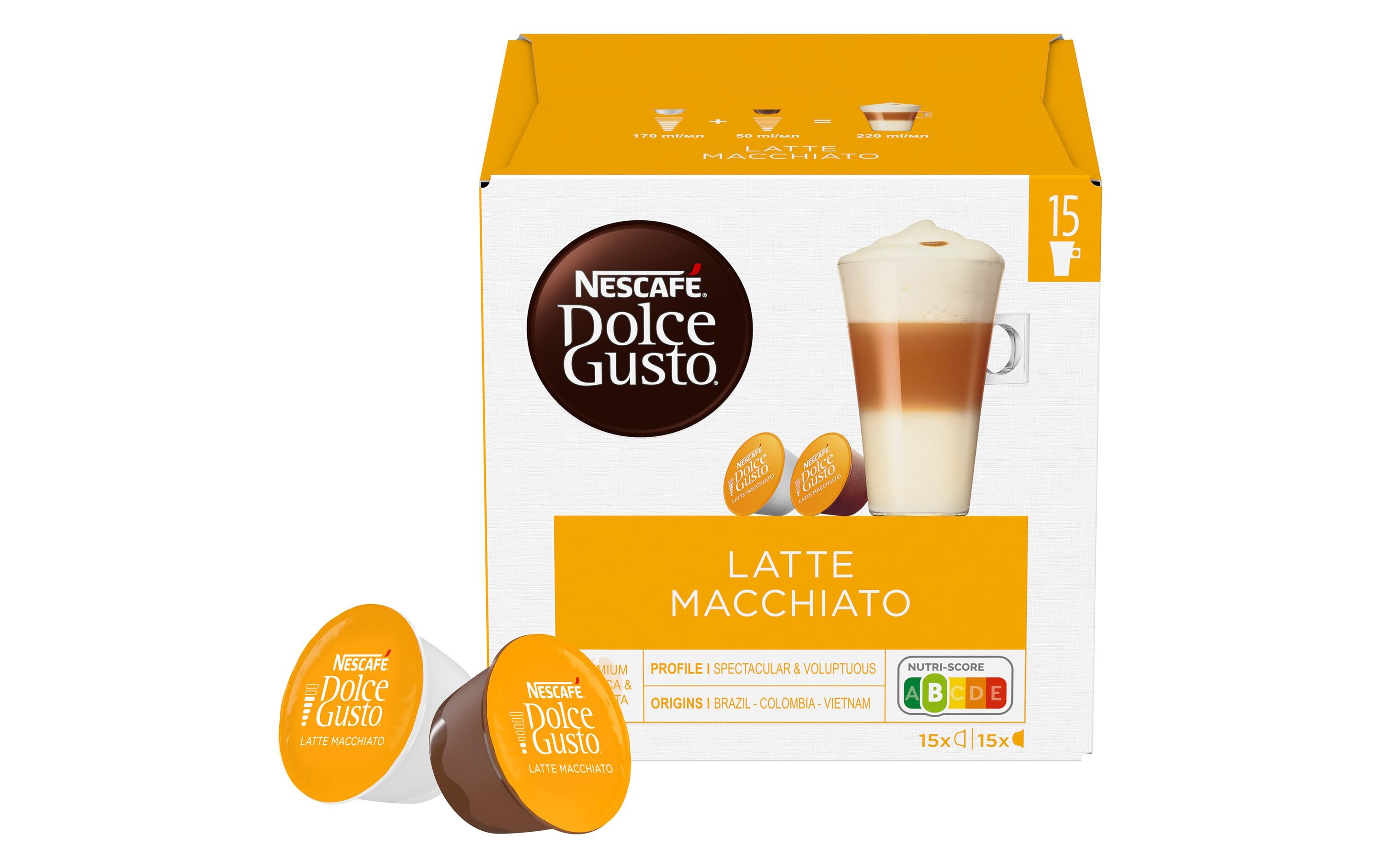 Kaffeekapseln Dolce Gusto Latte Macchiato 15 PortionenPraktische Kaffeeportionen mit Espresso- und Milchkapsel