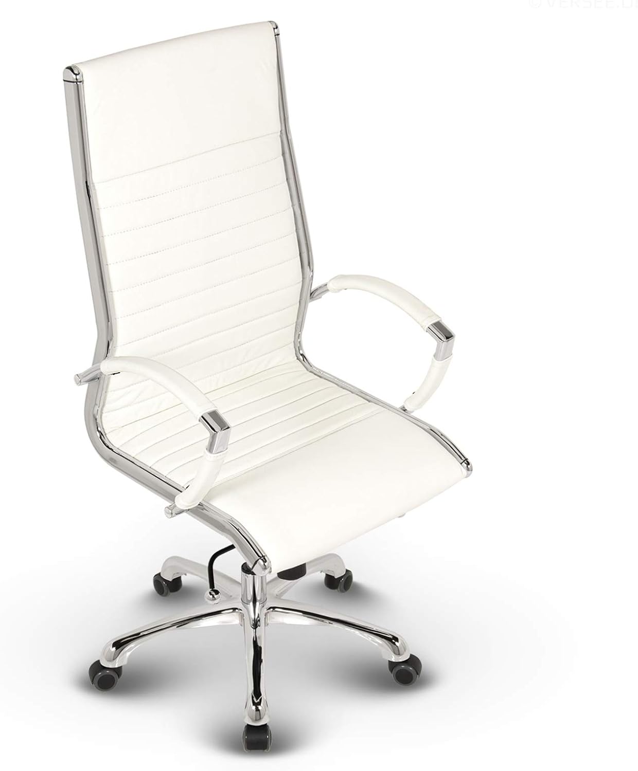 VERSEE Premium Echt-Leder Chefsessel Montreal in Weiss - Ergonomischer Designstuhl für Büro und Home-Office - Sitzhöhe 46-54cm - Belastbar bis 150kg