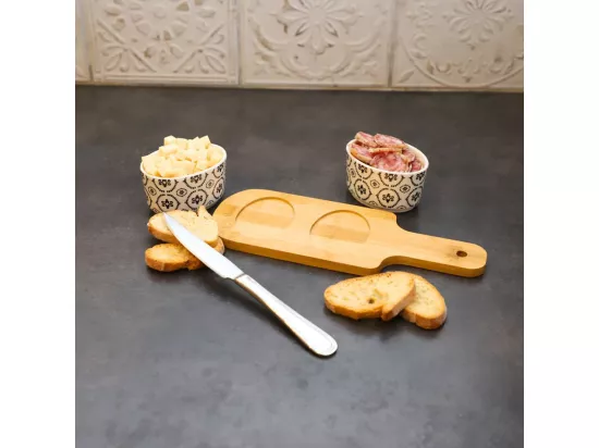 ~ Set apéritif tapas 2 verrines en bambou et céramique blanc et marron 26 x 9.5 cm