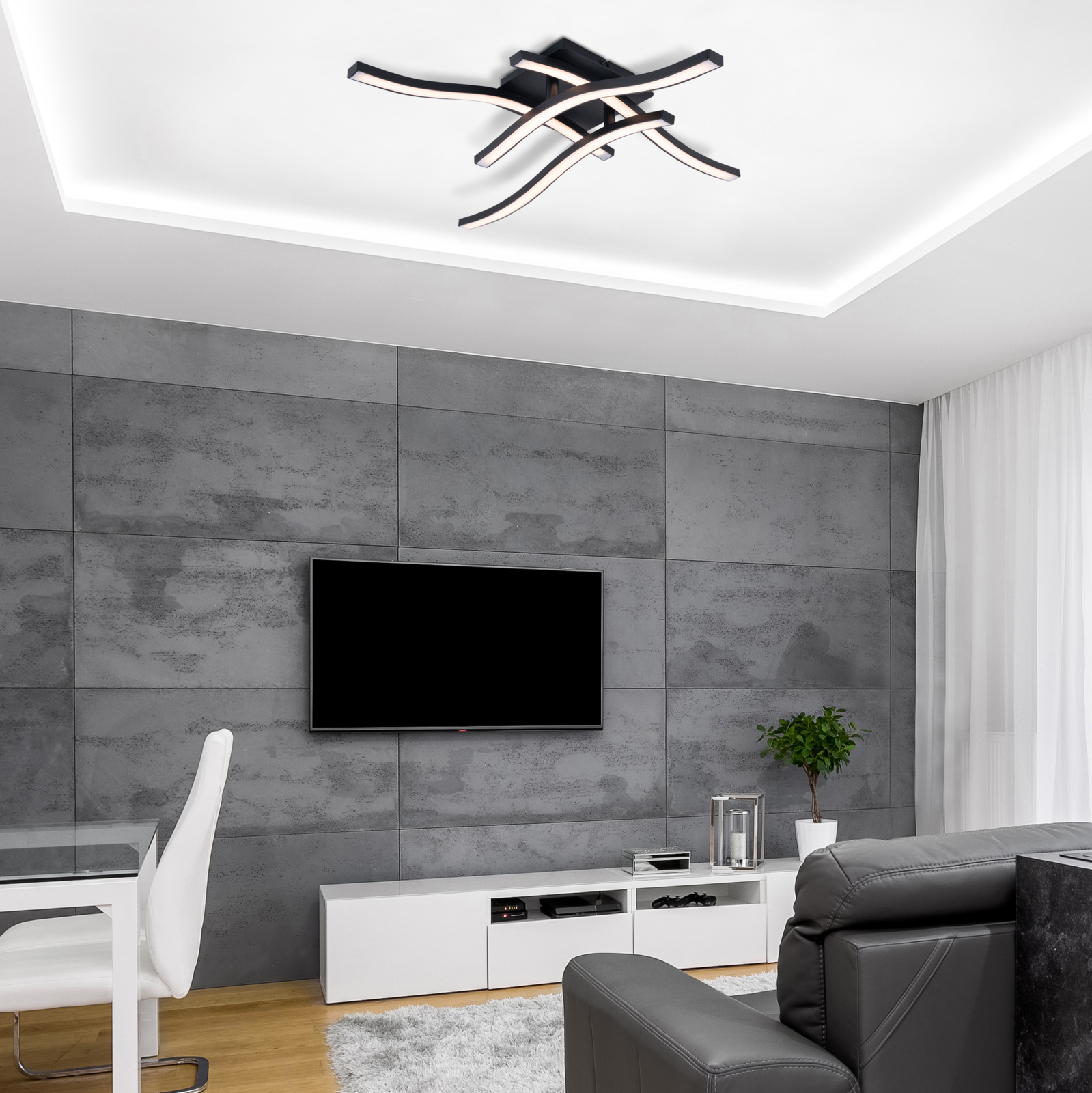 LED-Deckenleuchte ONDA - schwarz - 45 cm breit