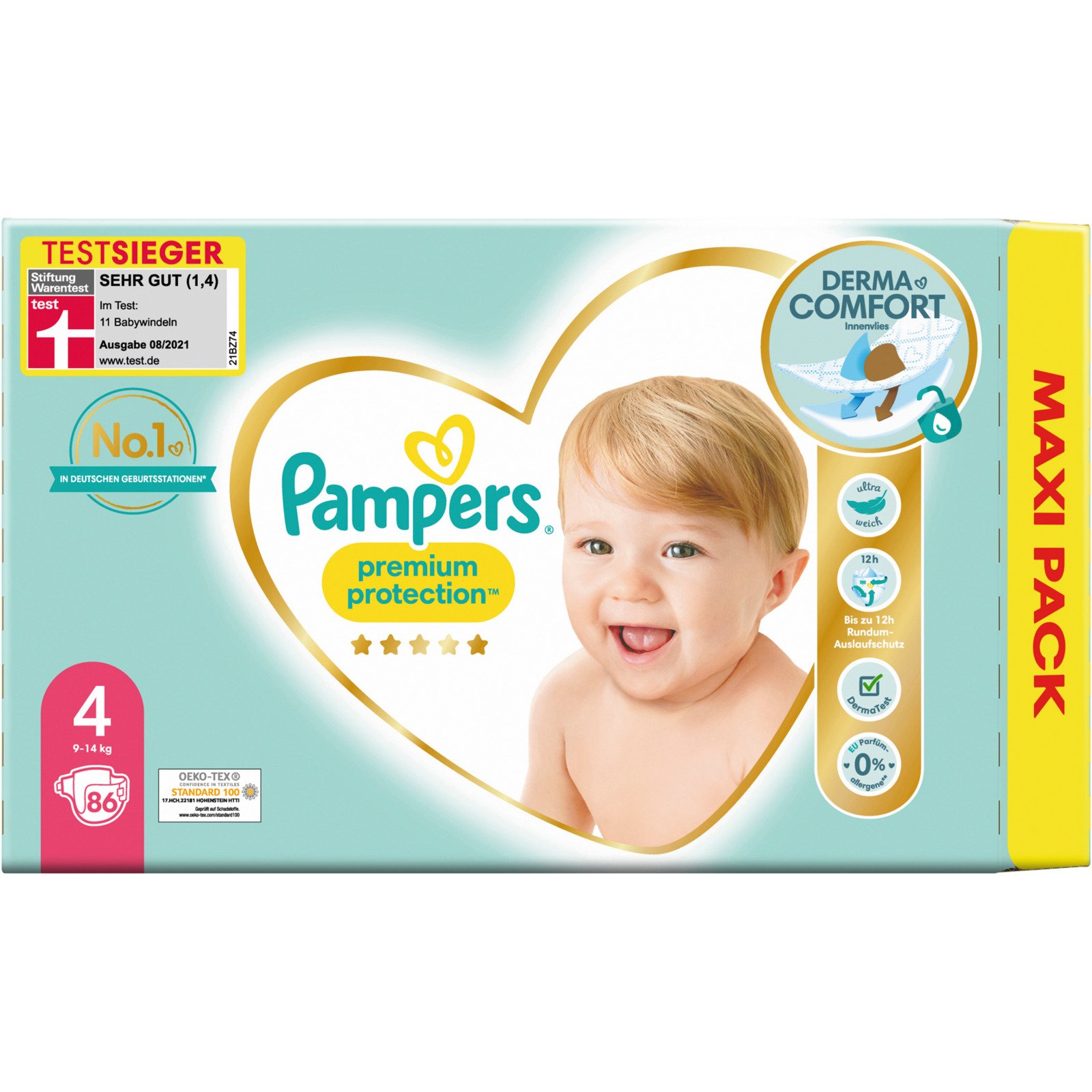 Pampers Premium Protection Gr. 4, 9-14 kg, 86 Windeln