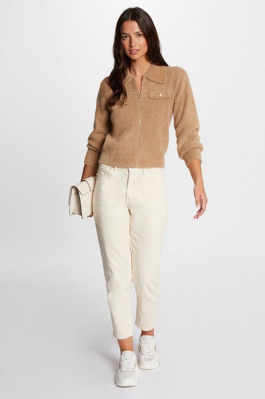 Morgan - Vest - Camel - Dames - V-hals - Lange Mouwen - Ritssluiting