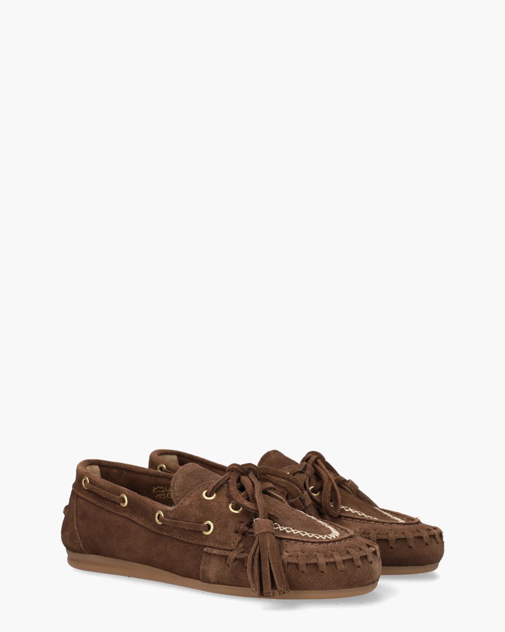 Posa Boat Loafer Fringe Brushed Donkerbruin Dames Veterschoenen