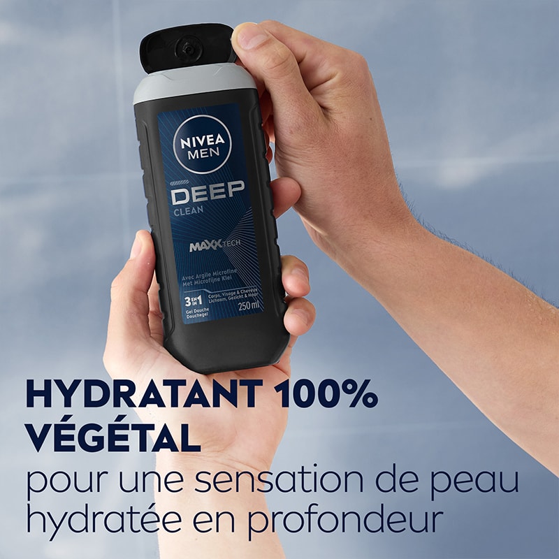 Gel douche 3-en-1 à la poudre d'argile - Visage, corps & cheveux - Homme - 250 ml