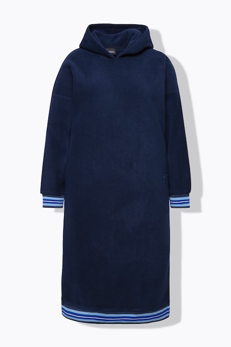 Loungewear-Fleecekleid, Kapuze, Stickerei, Langarm