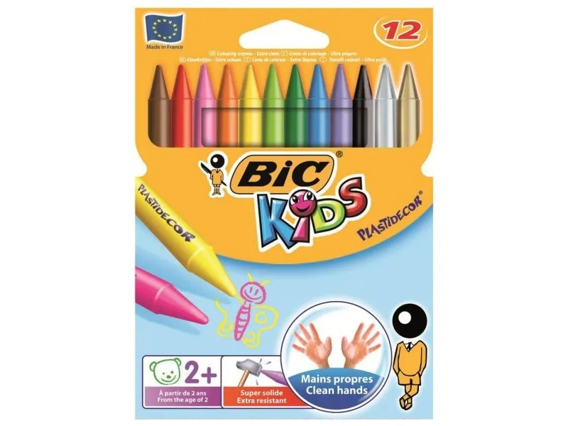 BIC KIDS Plastidecor, 12 stk, Sort, Blå, Brun, Guld, Grøn, Lyse Blå, Lysegrøn, Orange, Lyserød, Rød, Violet, Gul, 12 farver