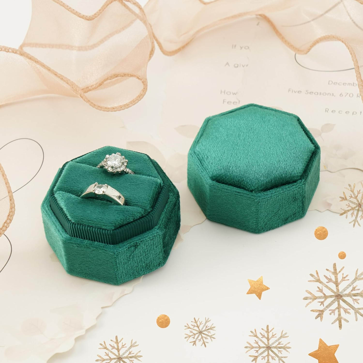 (50mm) Samt Ringschatulle Schmuck Organizer Box für 2 Ringe - Grün