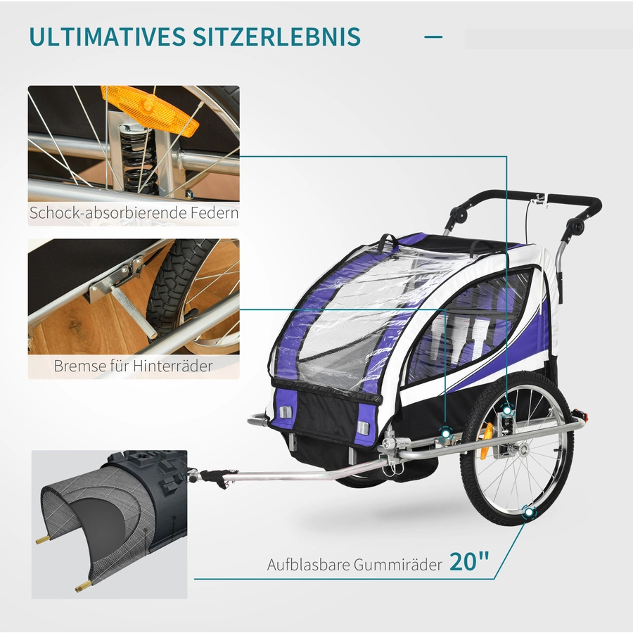 HOMCOM Kinderanhänger Mit Staufach lila, schwarz