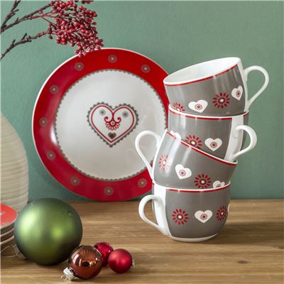 Vaisselle motif cœur et chalet - set de 4 pièces