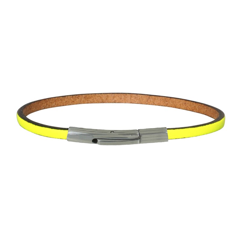 Bracelet Femme Cuir Simple Plat Fermoir Acier Inoxydable - Jaune Fluo