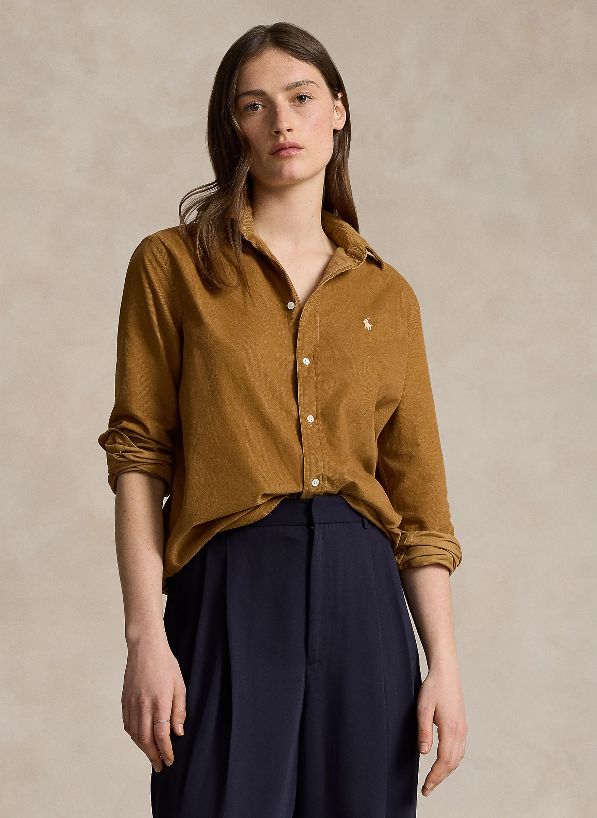 Chemise droite velours côtelé en coton | Beige