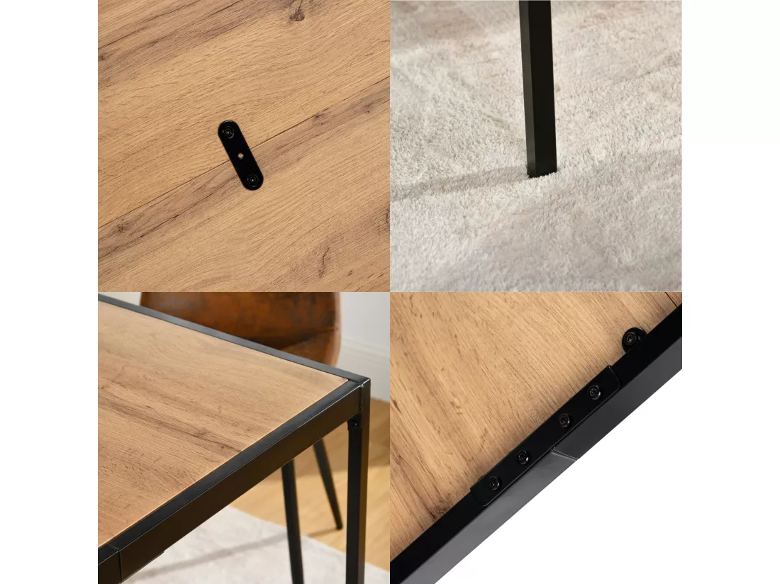 URBAN MEUBLE Table de salle à manger rectangulaire effet bois de style industriel pieds noirs 120x75cm
