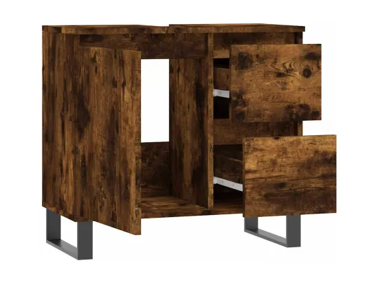 Armoire de bain chêne fumé 65x33x60 cm bois d'ingénierie