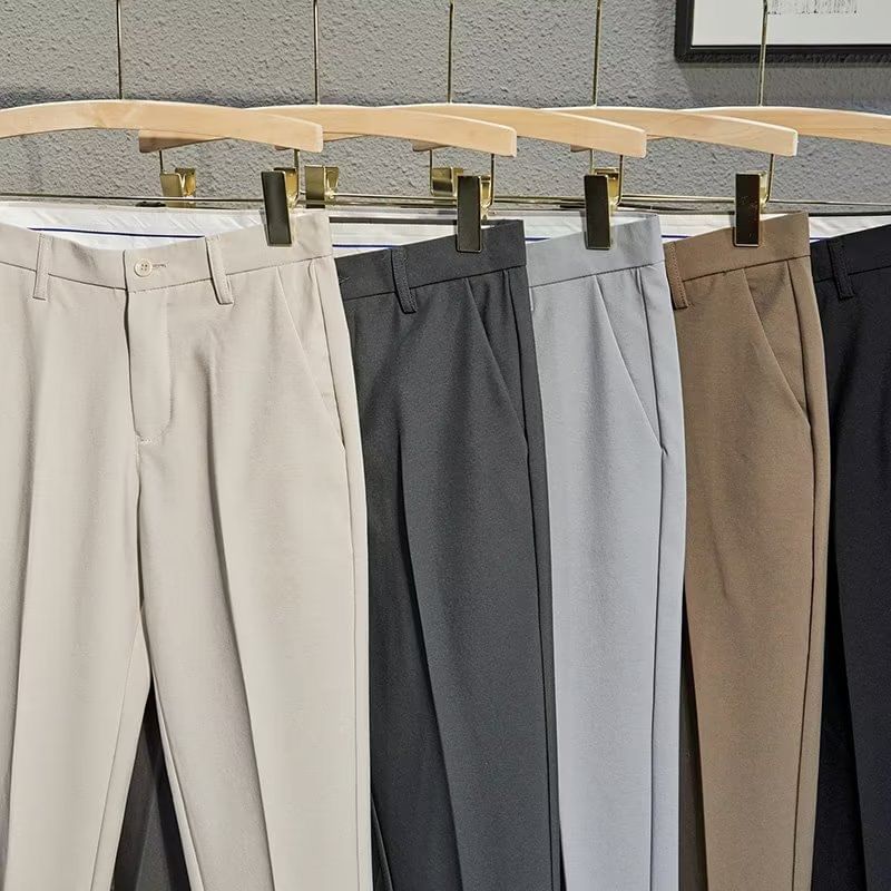 Femilina - Mid Rise Plain Cropped Tapered Dress Pants