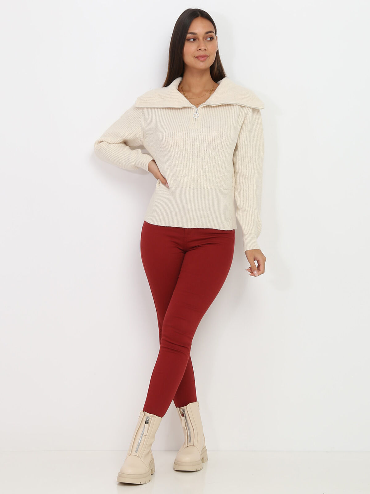 Pull à col camionneur- Beige