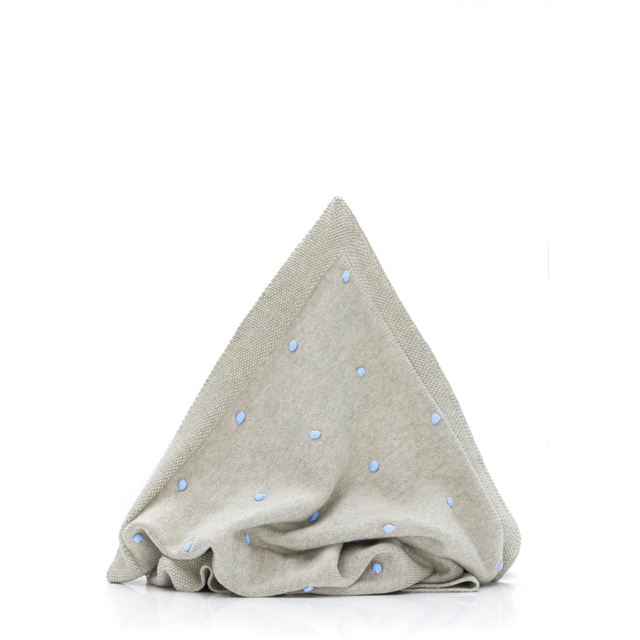 fillikid Strickdecke grau mit hellblauen Punkten 100 x 80 cm