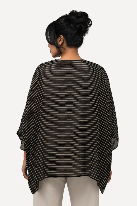 Bluse, 3D Ringel, doppellagig, V-Ausschnitt, Halbarm