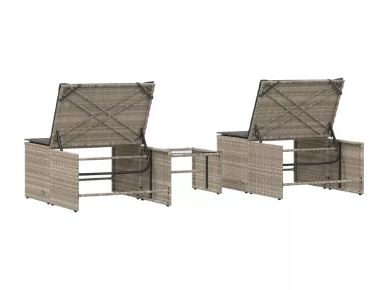 Chaises longues lot de 2 avec table gris clair résine tressée