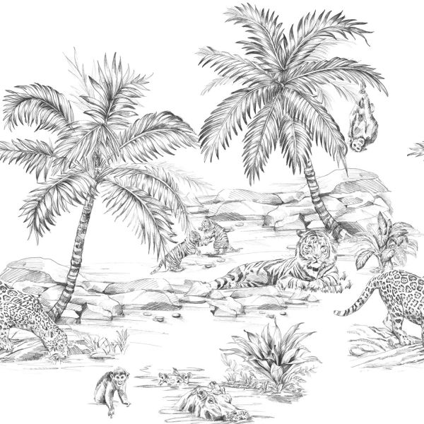 Estahome Safari Fotobehang  - 1,5 x 2,79 m - Zwart / Wit