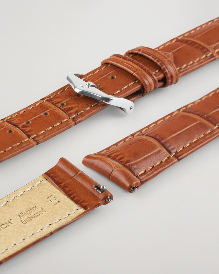 HIRSCH Duke Embossed Leather Watch Strap Honey Brown