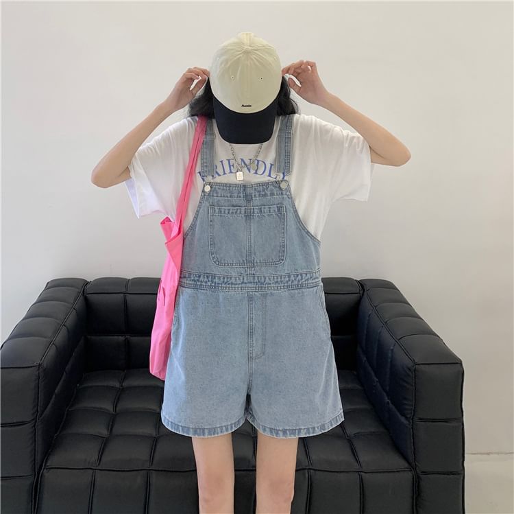 HYAKU - Gewassen denim tuinbroek shorts