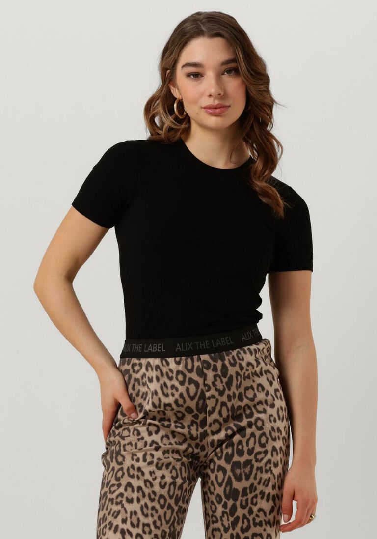 ALIX THE LABEL zwarte alix the label t-shirt ladies knitted rib t-shirt