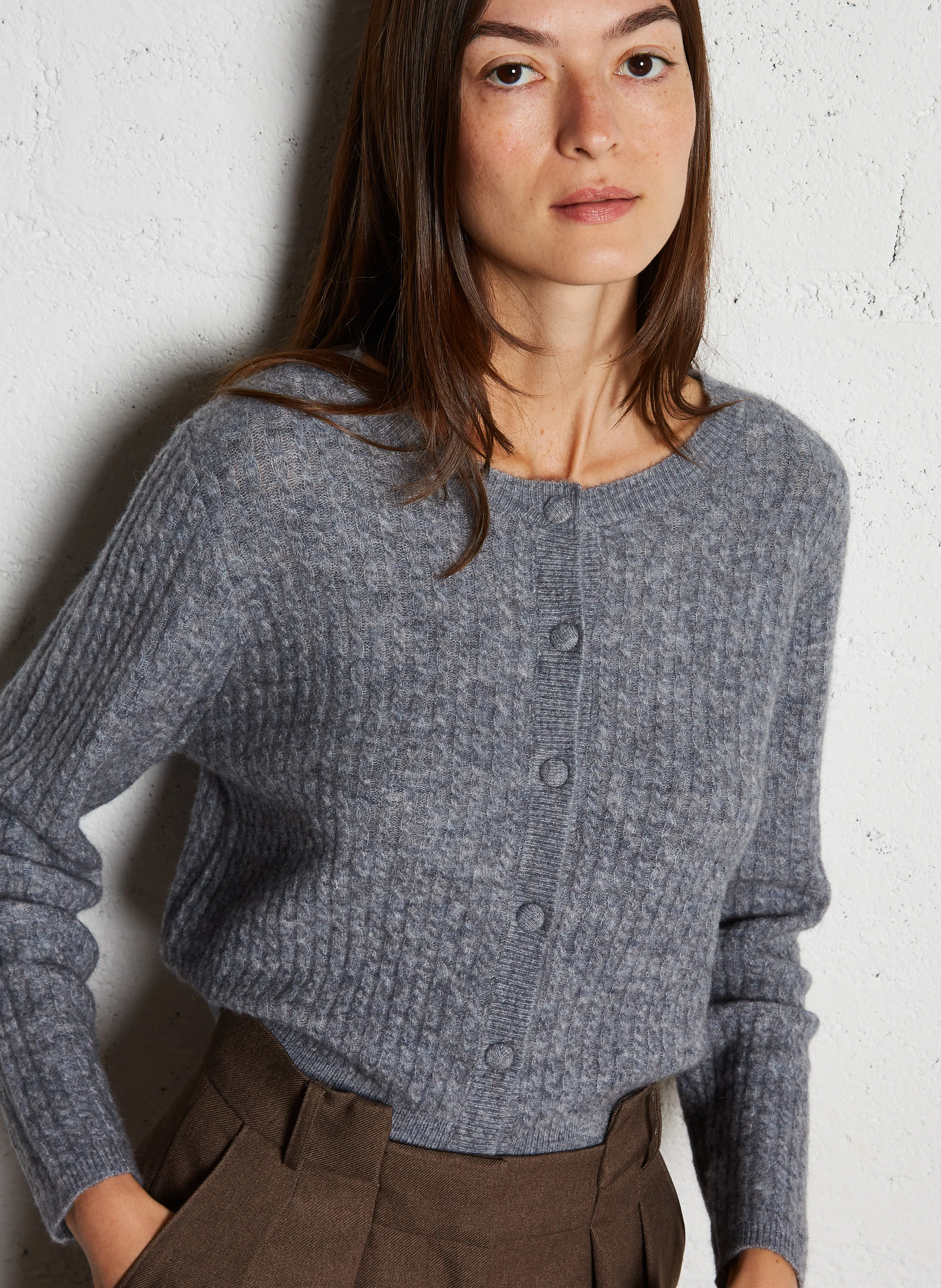 GEMINI - Gilet droit col rond en laine mélangée | Noir