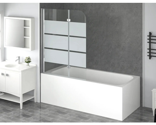 form&style 2-delige badwand CABIA 1120 x 1400 mm, glasdecor met horizontale strepen, profielkleur chroom