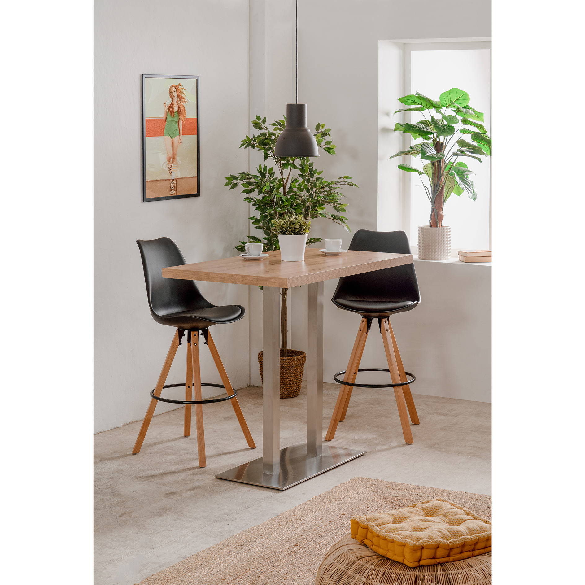 Bartisch QUADRATO - Artisan Eiche - Edelstahl - Doppelsäule
