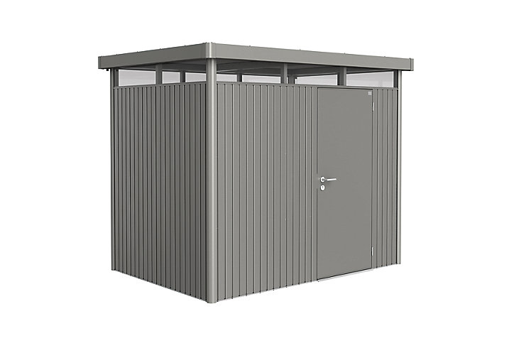 Abri de jardin simple porte Biohort HighLine H2 en métal coloris gris quartz métallique ép.0,53 mm surface extérieure 5,36 m²