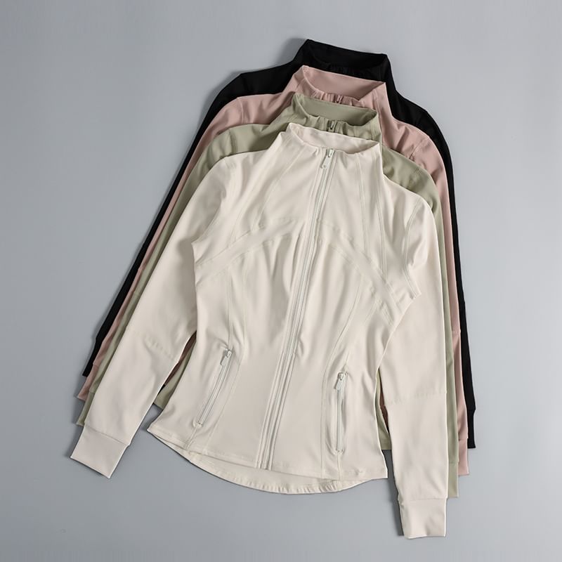 Claduodoe - Sporttop met lange mouwen, col, effen rits en slanke pasvorm