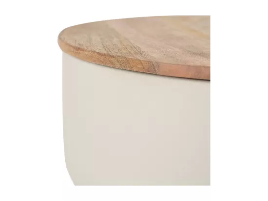 Table d'appoint ronde design avec rangement en métal grège et bois manguier massif D30 cm YOYO
