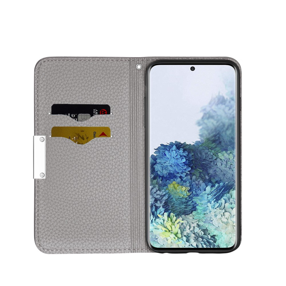 Samsung Galaxy S21 FE 5G Leder Tasche Flip Cover Litchi Look - Grau
