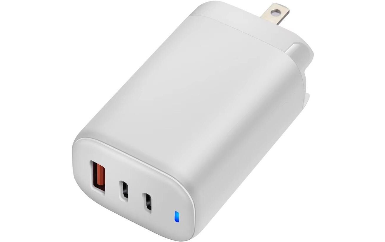 USB-Wandladegerät GaN 65W inkl. Reiseadapter (UK+USA)Schnellladefähiges Ladegerät mit USB-C und USB-A Ports