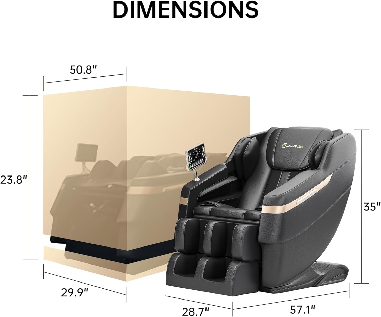 Cadeira de Massagem Real Relax 2024, Massagem Corporal Completa com Modo Gravidade Zero, Massagem nos Pés, Bluetooth, Tela LCD, Aquecedor de Cintura, Preta