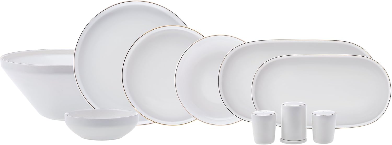 Karaca New Saturn Gold 59-Teiliges Streamline Porzellan Geschirrset für 12 Personen Set-Porzellan Geschirr set Servierteller aus Porzellan,Neuer Knochen