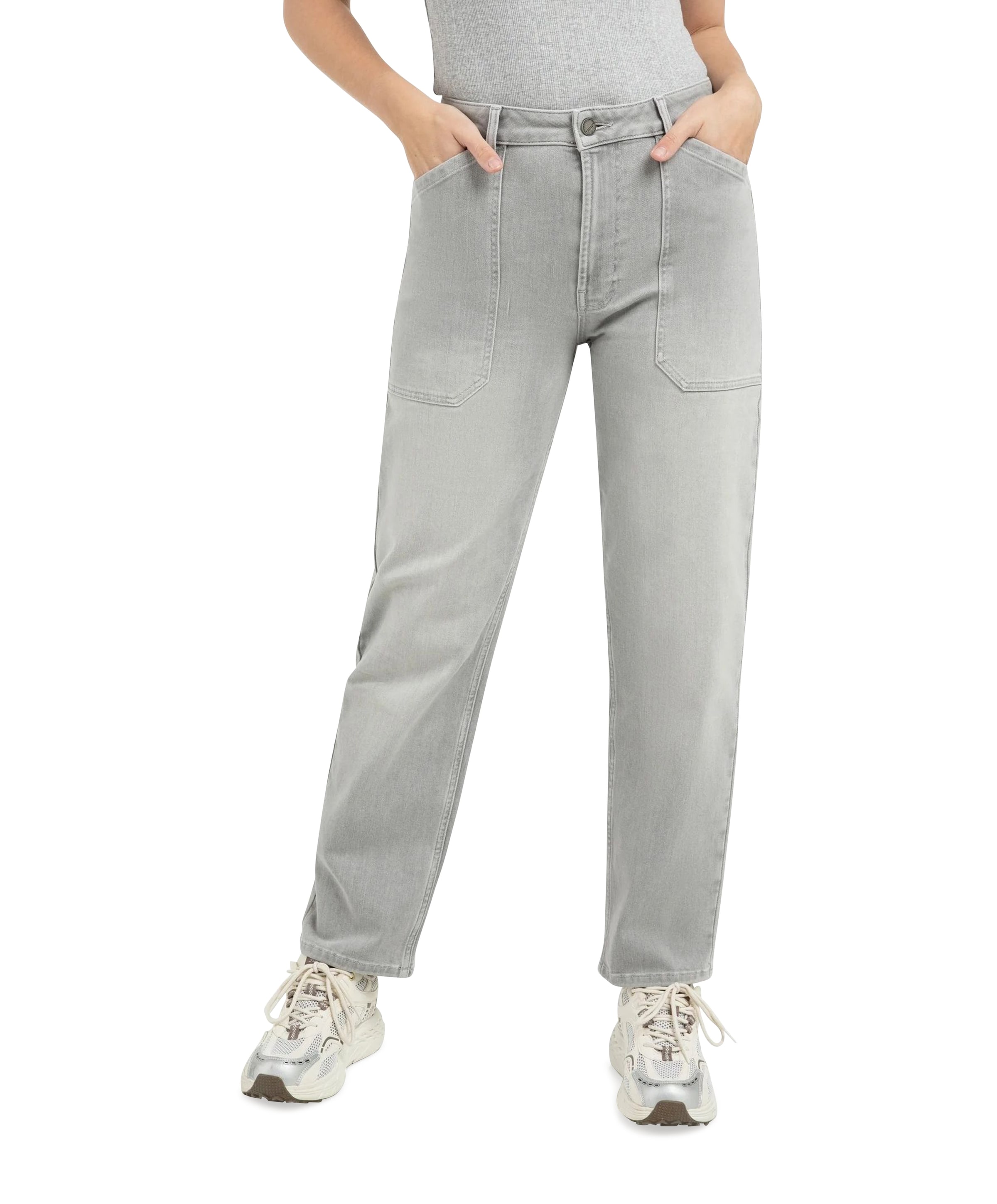 YAYA Cargobroek met laag kruis dames jeans grijs