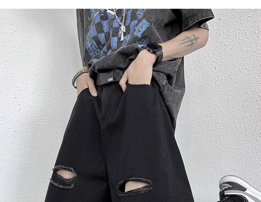 Diphon - Denim shorts met hoge taille en wijde pijpen