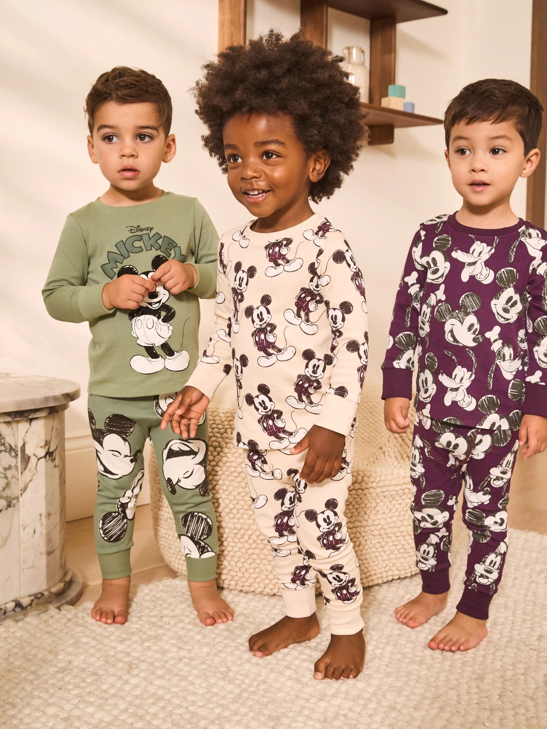 Groen/Ecru Mickey Mouse - Gelicentieerde knusse pyjama's 3 pack (9mnd -10jr)