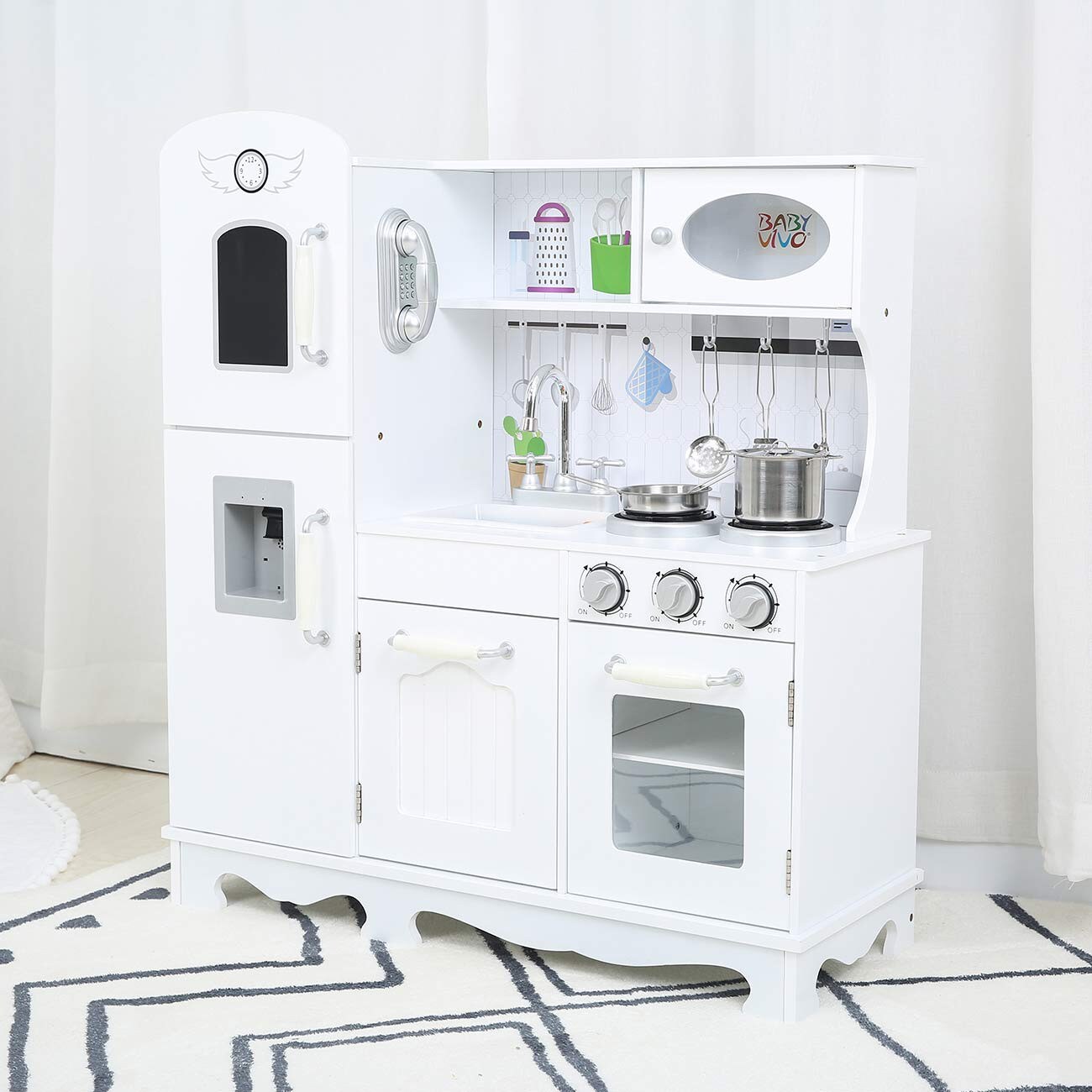 Baby Vivo Kinderküche Spielküche mit LED Licht und Sound Wasserspender - Luca in Weiß