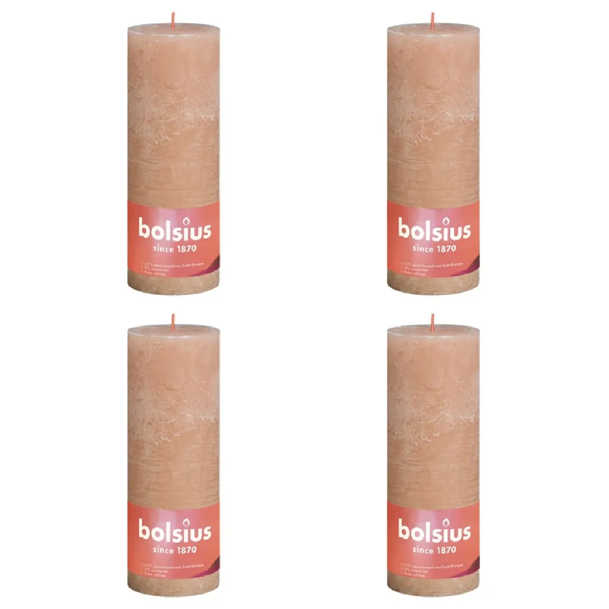 Bolsius Bougies Pilier Rustiques Rose Brumeux 4 pcs